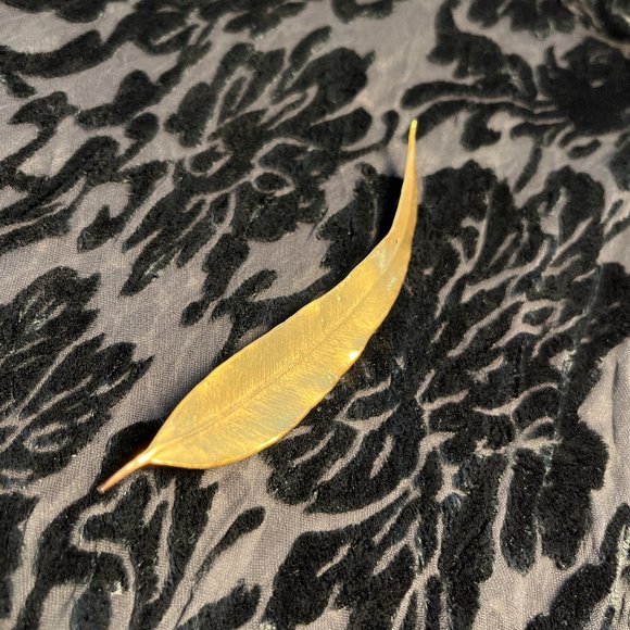 GOLD PLATED Brooch Pin Willow Leaf Australian *Some marks 4 1/4" 90's - Picture 6 of 9